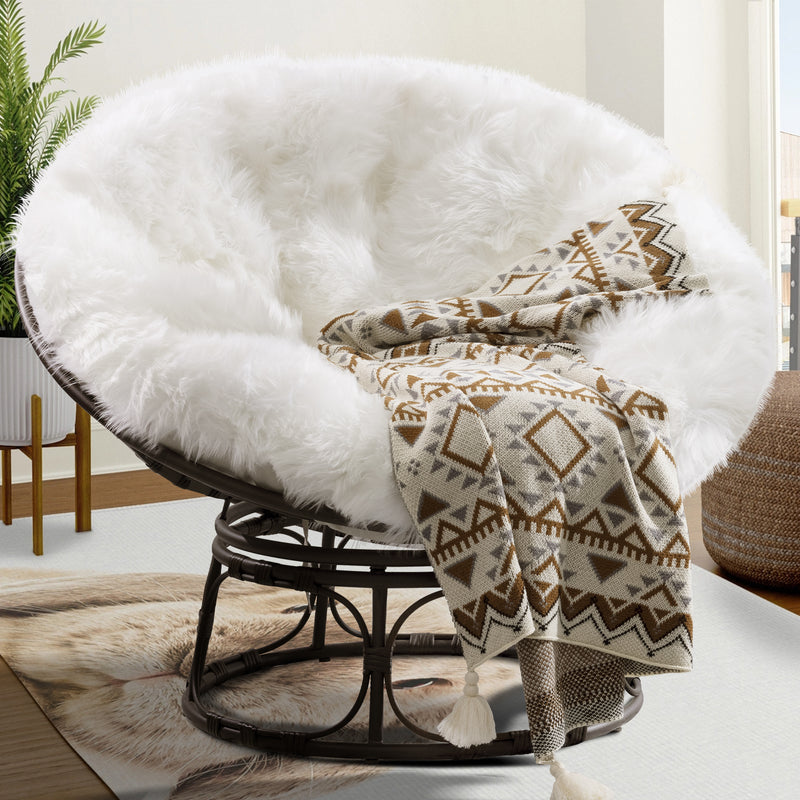 papasan chair white fuzzy