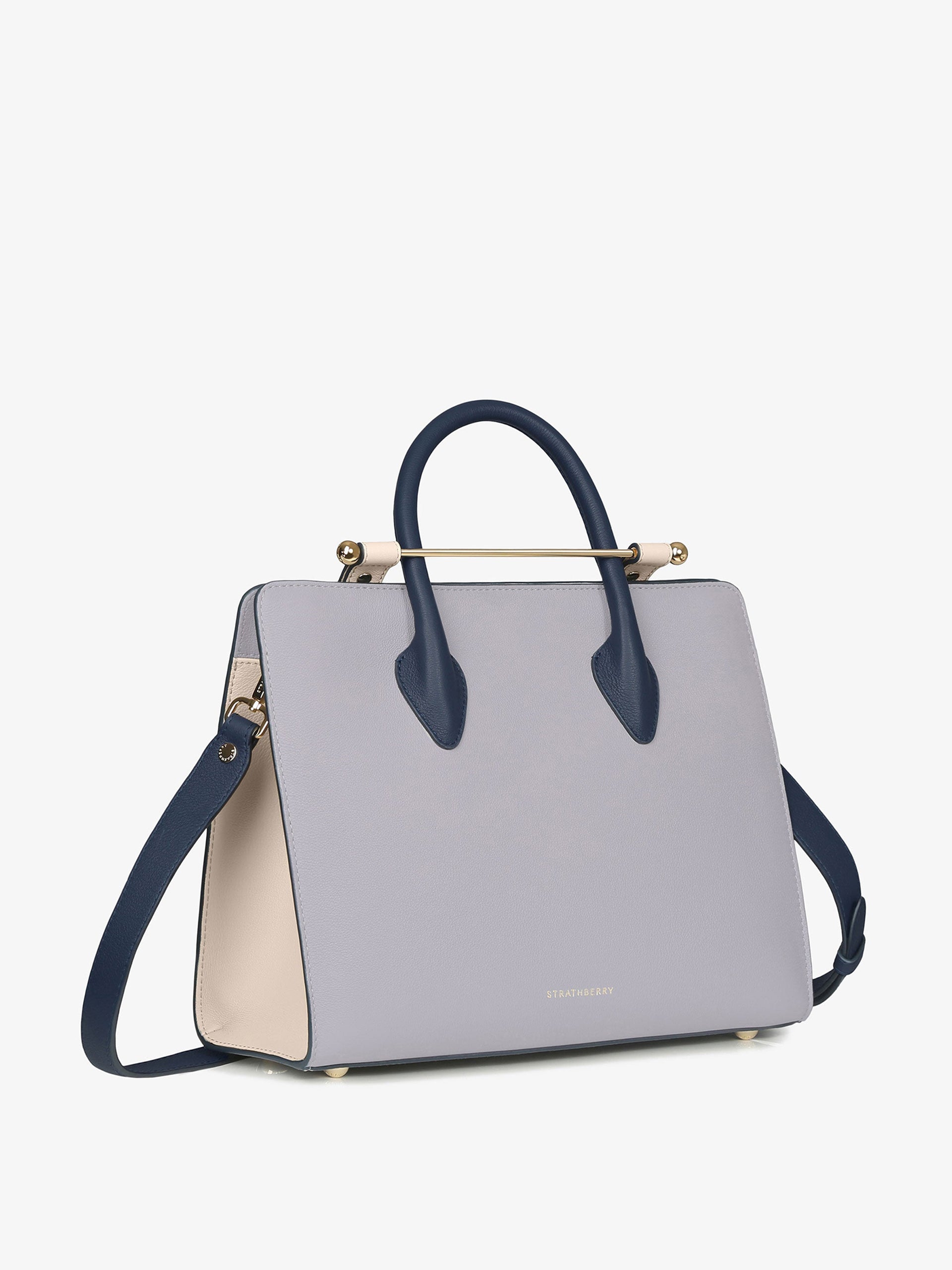 Frost grey, oat and navy Strathberry midi tote bag - Collagerie