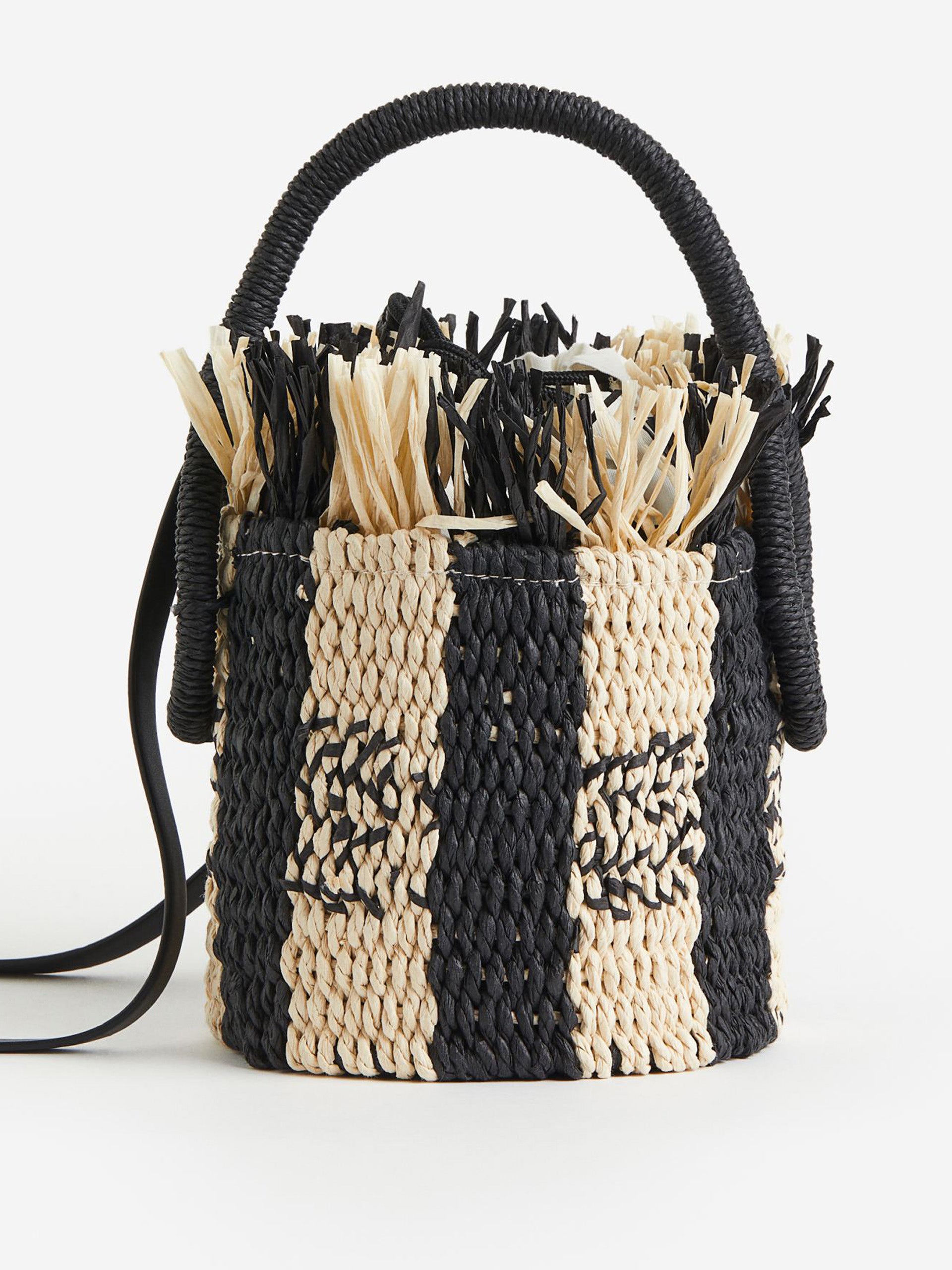 Stripe straw bucket bag - Collagerie