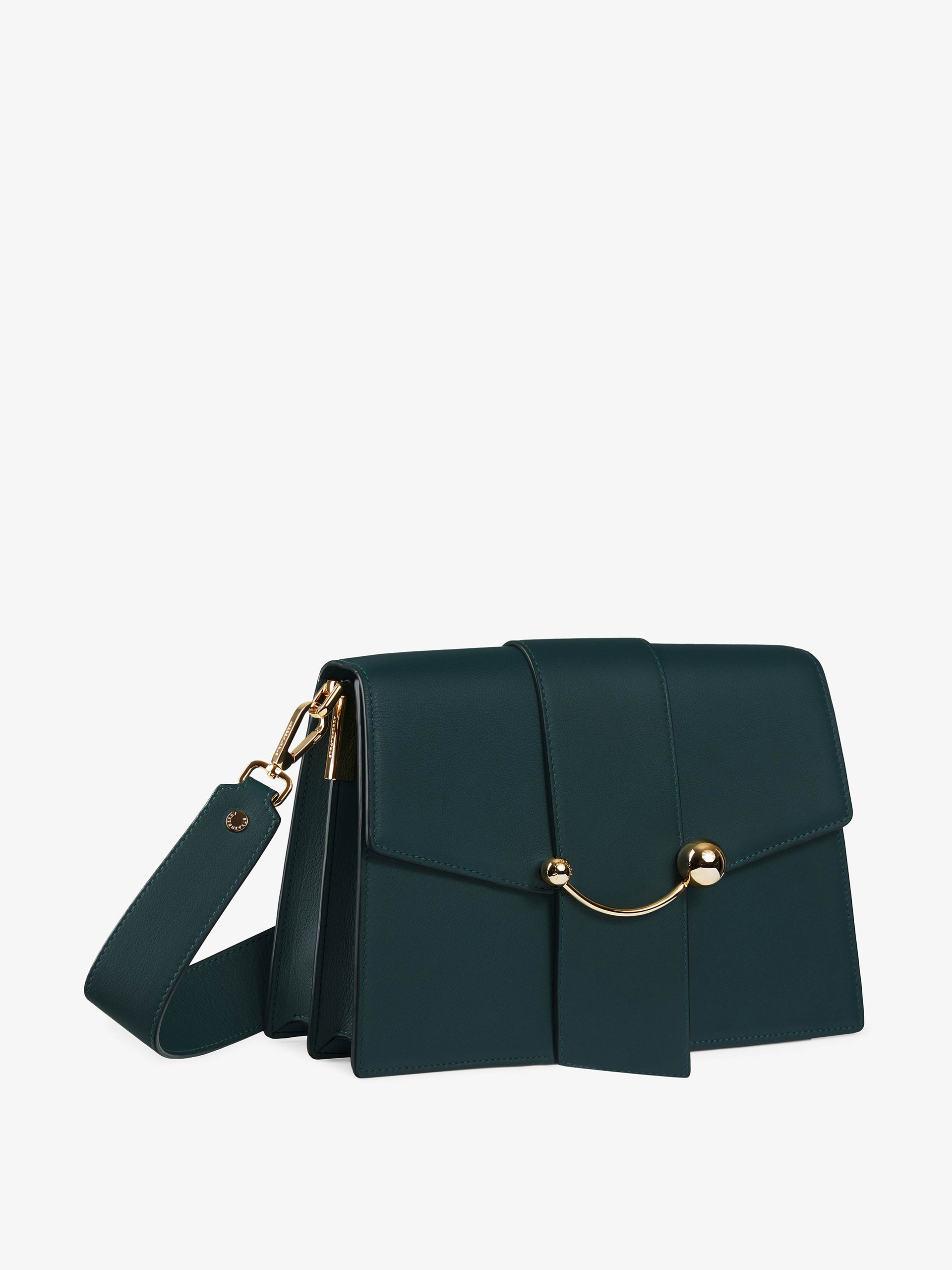 Strathberry Crescent Tricolor Leather Shoulder Bag in Vanilla/Sage