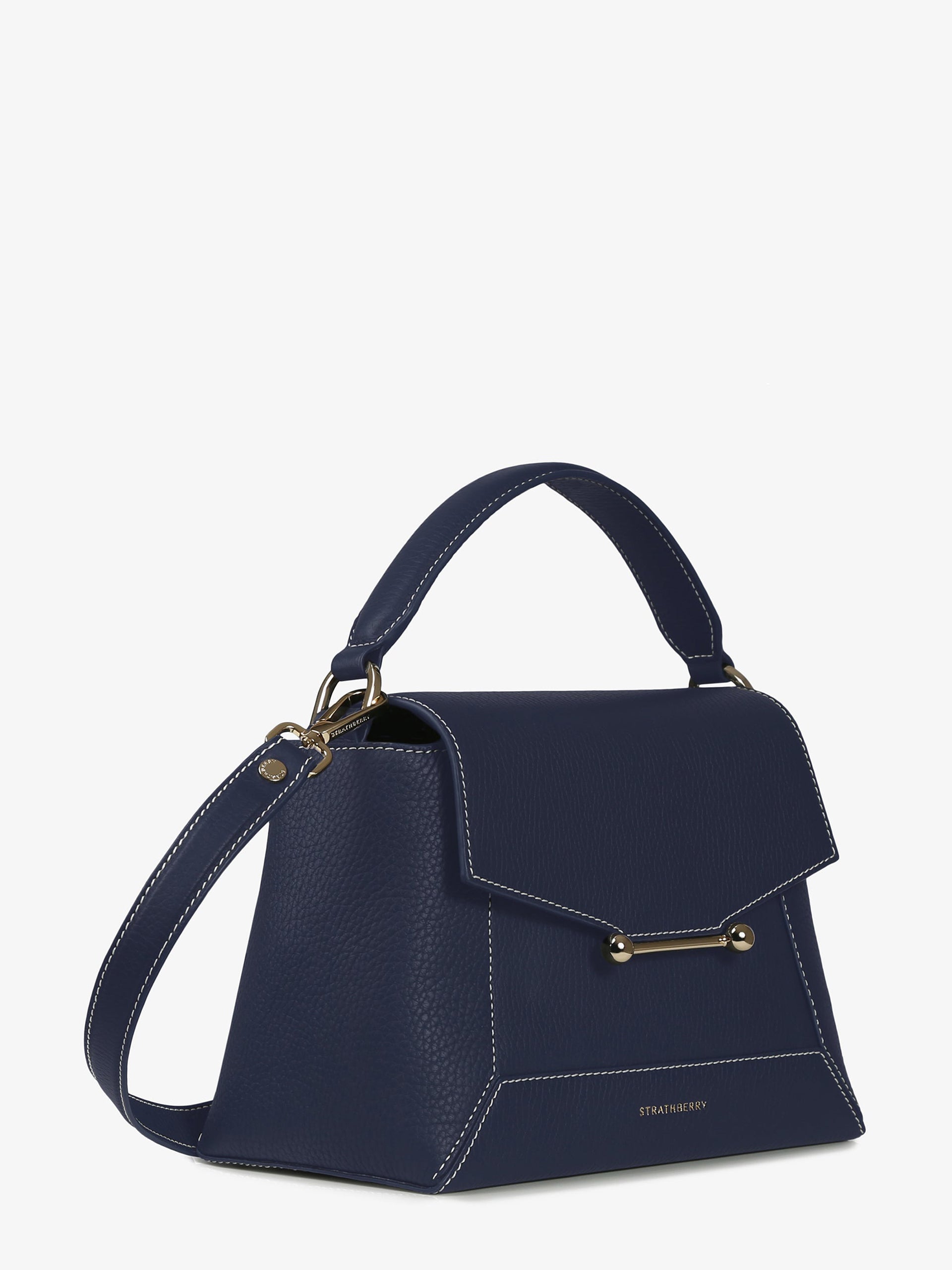 Navy Lana Midi bucket bag with grey stitching - Collagerie