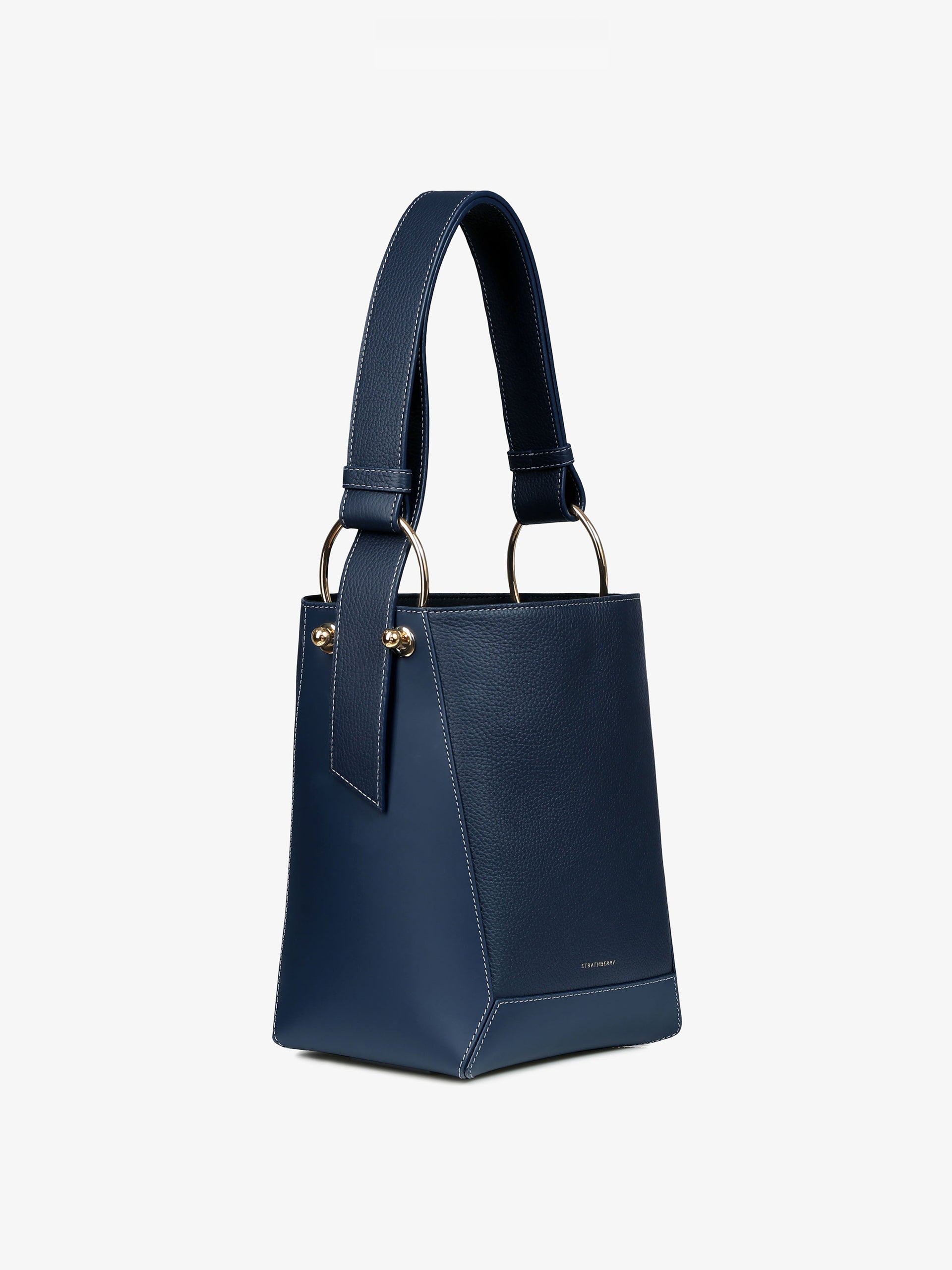 Navy Lana Midi bucket bag with grey stitching - Collagerie