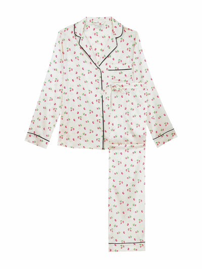 Yolke Strawberry print silk pyjamas at Collagerie