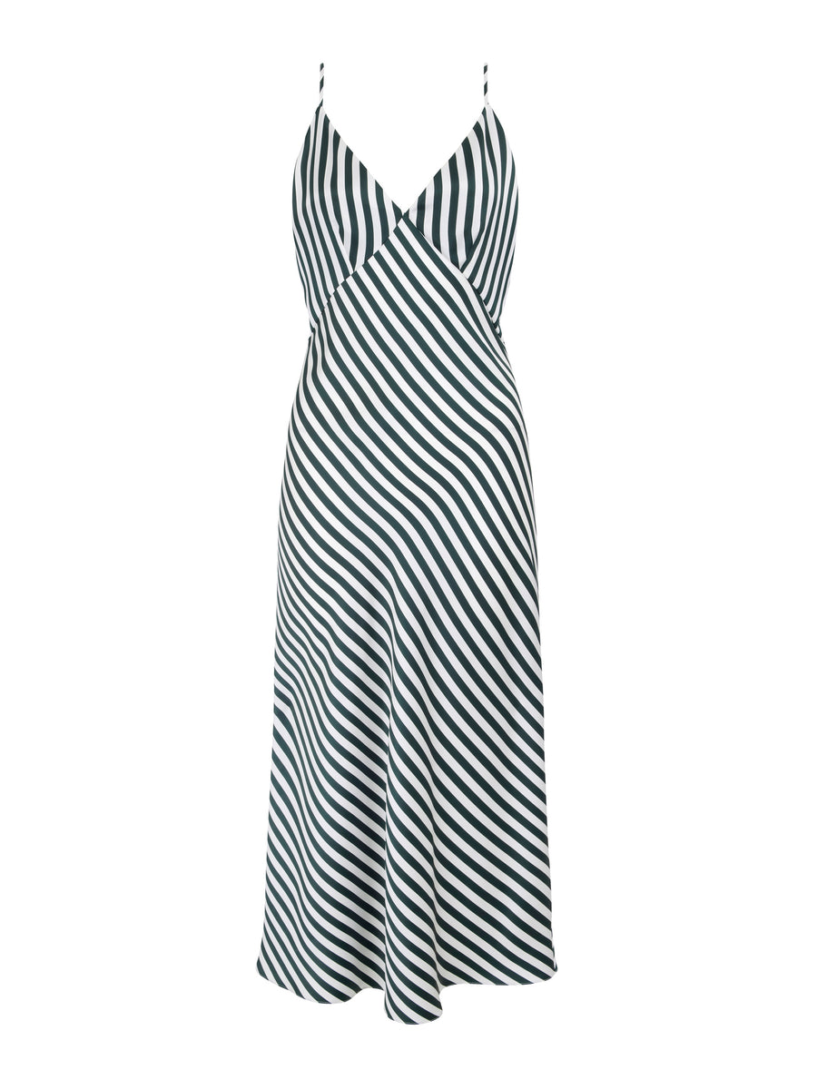 Green and ivory stripe Trinny slip dress – Collagerie