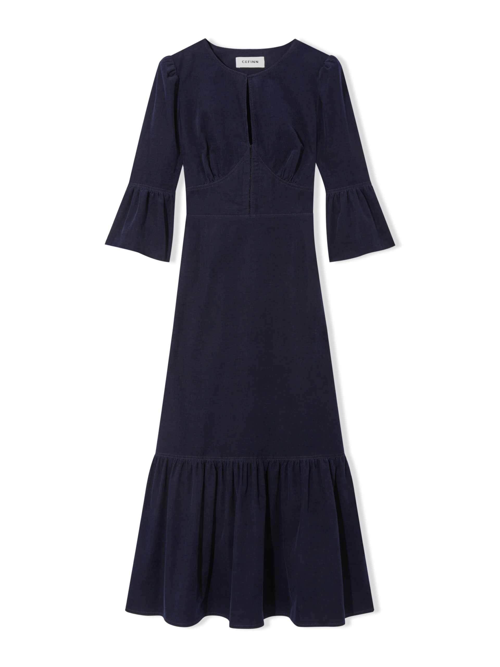 Daphne corduroy round neck dress in navy - Collagerie