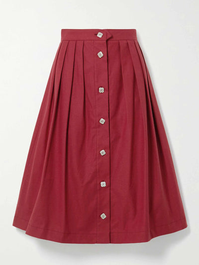Giuliva Heritage Red pleated cotton midi skirt at Collagerie