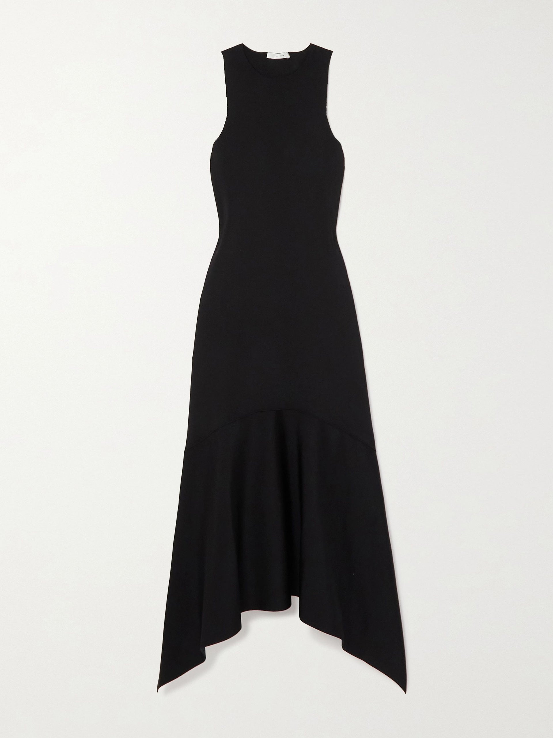 Black asymmetric stretch-crepe midi dress - Collagerie