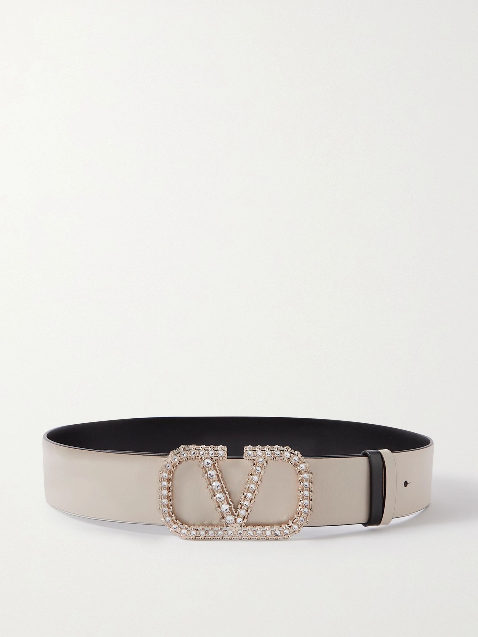 Valentino Garavani VLOGO crystal-embellished reversible leather belt ...