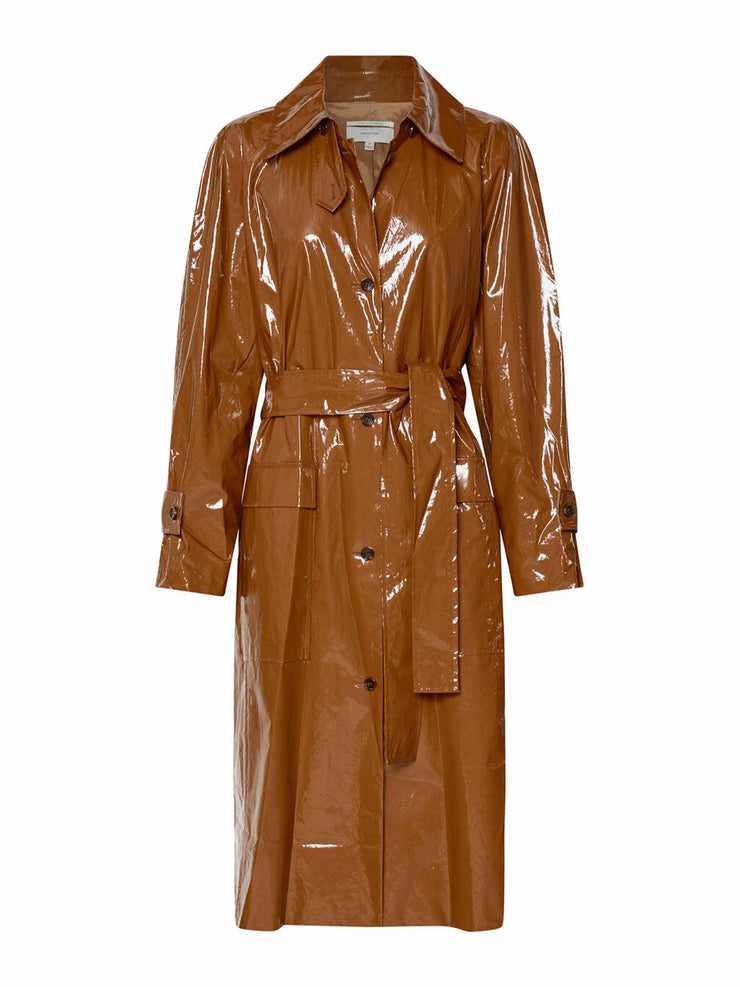 Brown wet look trench coat – Collagerie