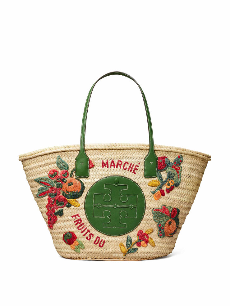 Ella embroidered straw basket tote bag – Collagerie