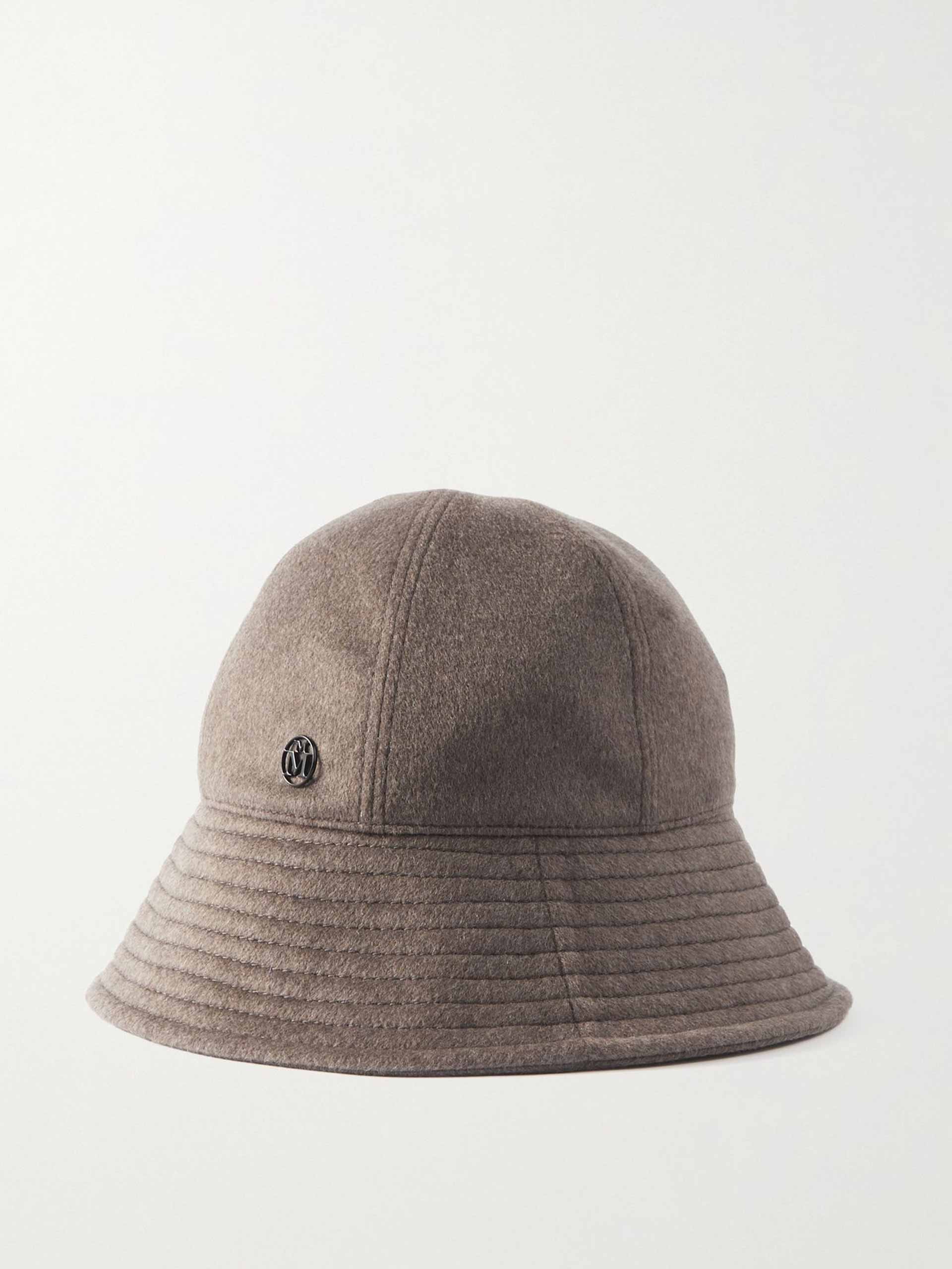 Herringbone-wool Monogram Embellished Bucket Hat