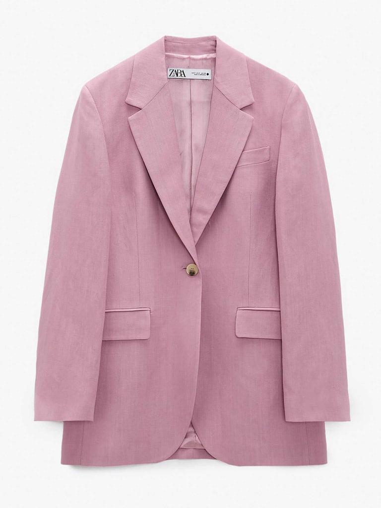 zara pink linen blazer