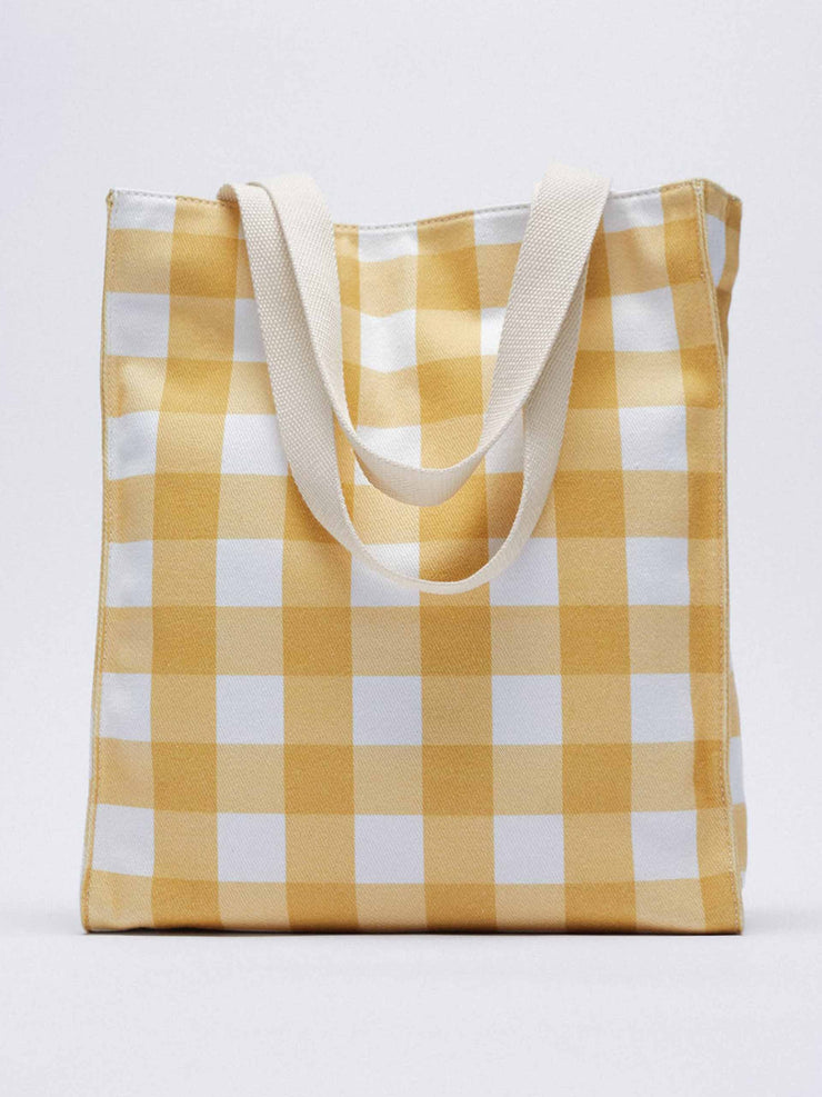 zara gingham tote bag