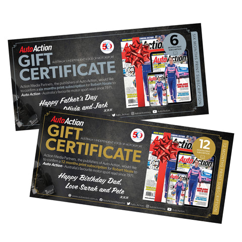 Auto Action Gift Certificate with personalised message