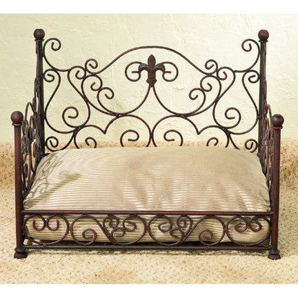 Iron Pet Day Bed in Antique Brown with Fleur de Lis Accent - Decorative Iron Dog Bed | oak7west.com