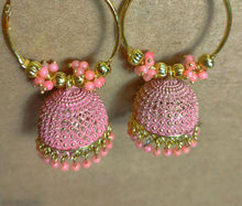 Load image into Gallery viewer, Pink Beaded Jhumkis (ID 7343)
