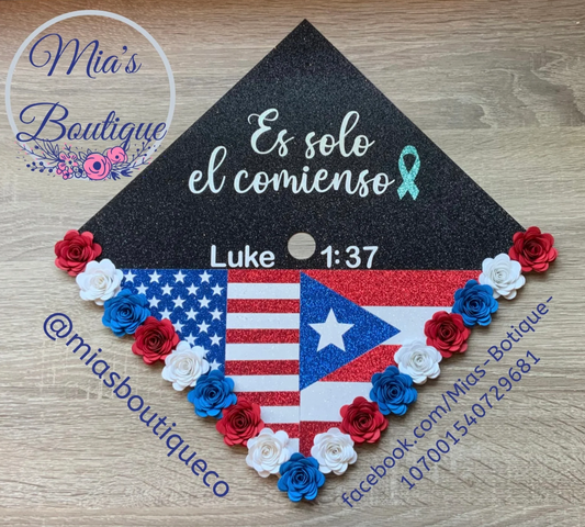 Puerto Rico Graduation Cap Topper / Custom Puerto Rico /Graduation Cap  Topper/ Graduation Cap/ Floral Graduation Topper/Sunflower Roses Graduation  Cap/Custom Graduation Cap – Mia's Boutique Co