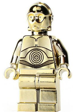 C-3PO - Chrome Gold (SW 30th Anniversary Edition): LEGO minifigure of C-3PO in a special chrome gold finish commemorating Star Wars' 30th anniversary.