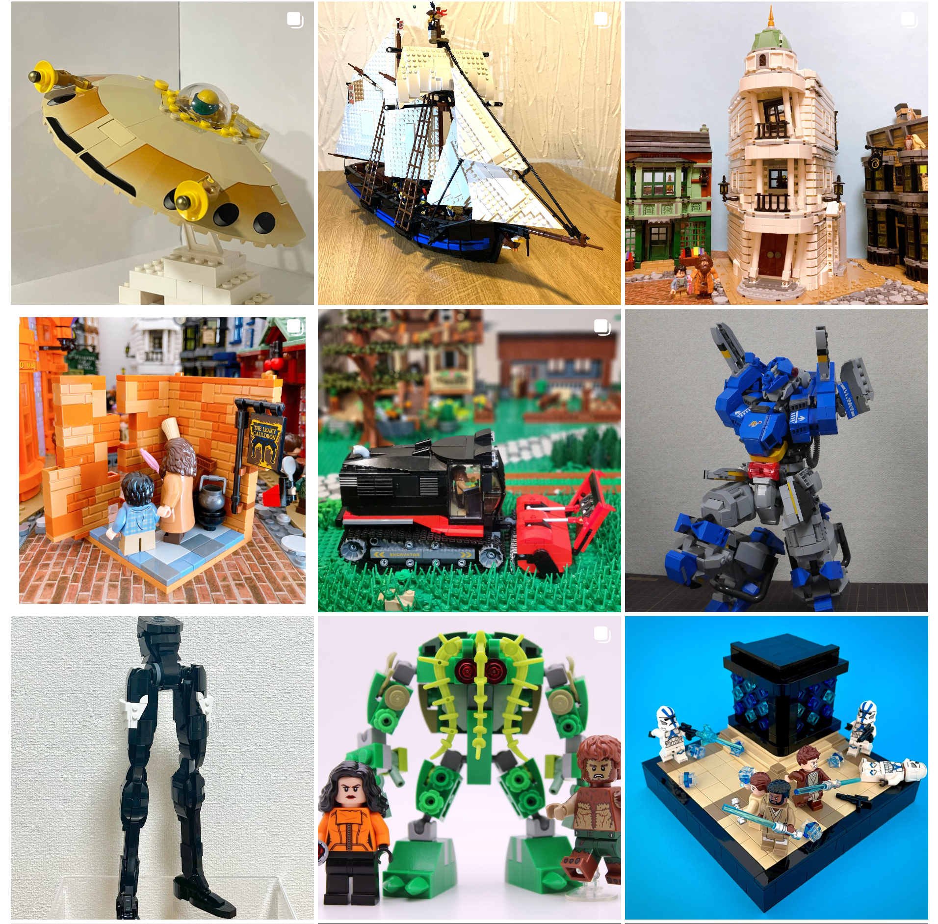 a mosaic screenshot of instagram, displayed are various Lego custom builds