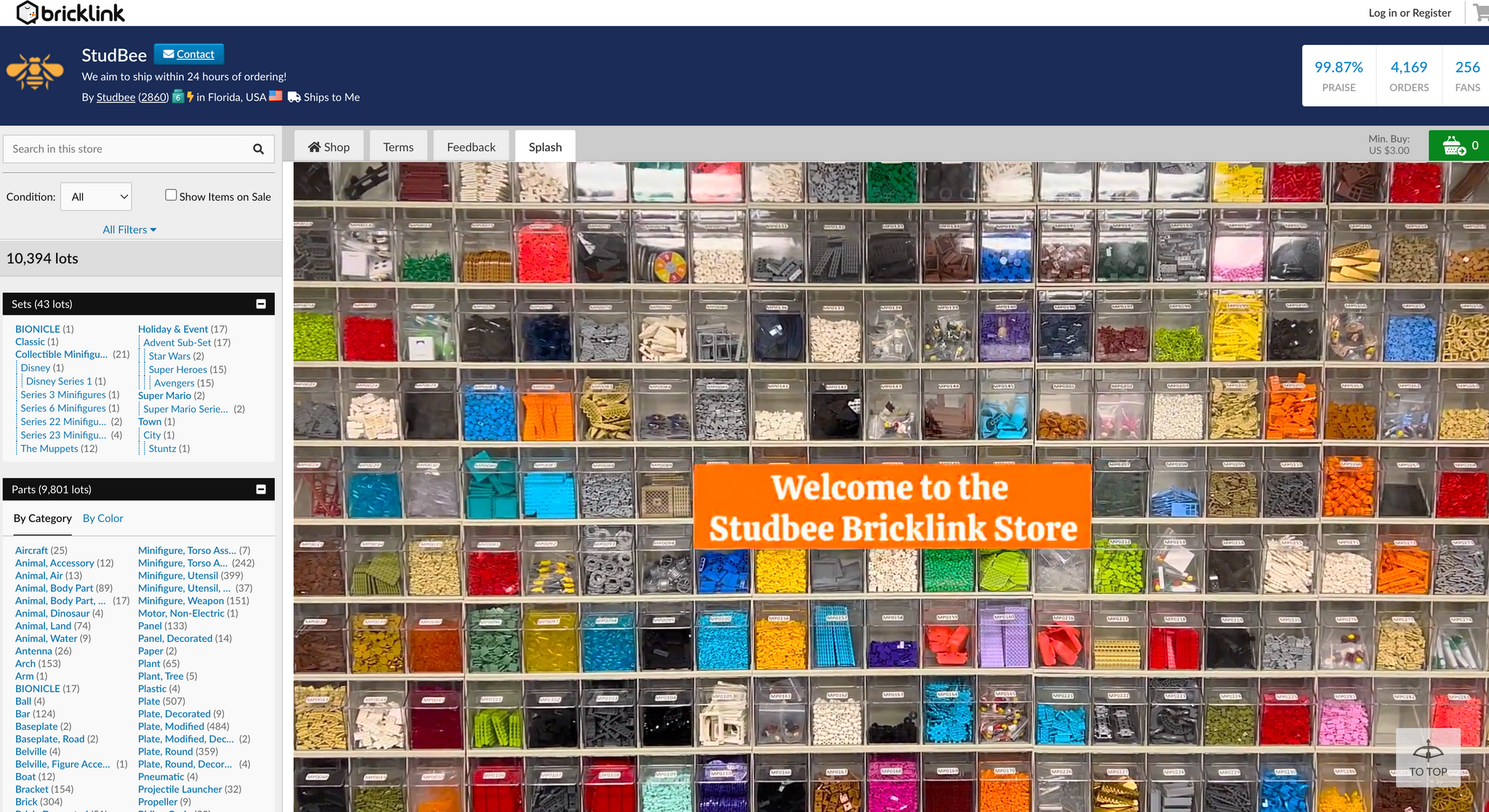 screenshot of studbee storefront on bricklink