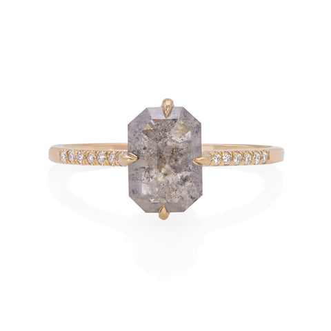 14k yellow gold ring with 1.2 ct. rose-cut natural gray diamond and 0.07 ct. t.w. pavé white diamonds