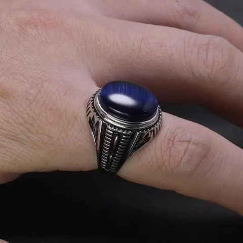 Blue Tiger Eye Ring - Sterling Silver