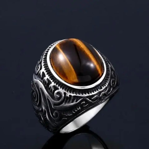 Tiger Eye Ring Men Tribal