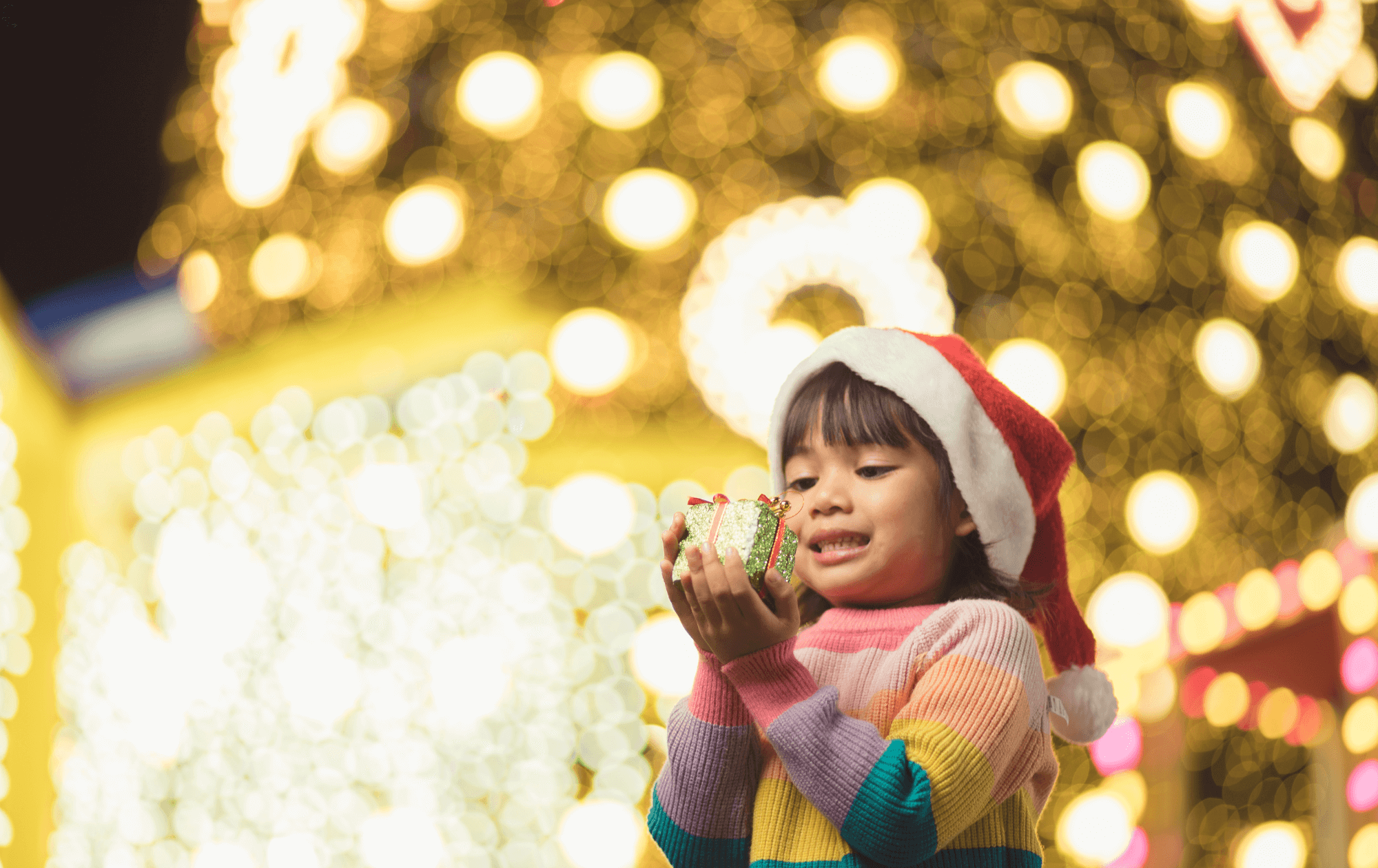 Child Smiling Joyously at Magic of Santa, Toy World Toy Kingdom Byron Bay Lismore, Australia