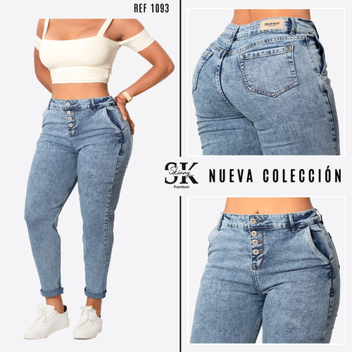 Jeans Para Mujer Skinny Tiro Alto Azul Claro Jaspeado 1604