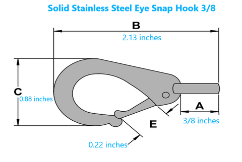 Solid Stainless Steel fixed Eye Snap Hook 90' 3/8