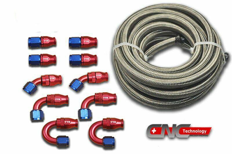 AN6/AN8/AN10 Stainless Steel PTFE Fuel Line 33FT Black 10 Fittings