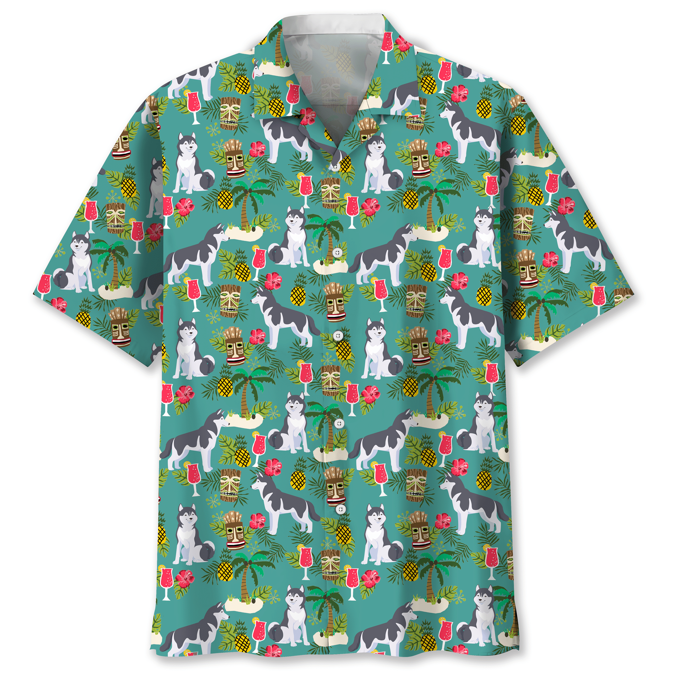 Husky Hawaii Unisex Print Aloha Short Sleeve Casual Shirt Ha1121