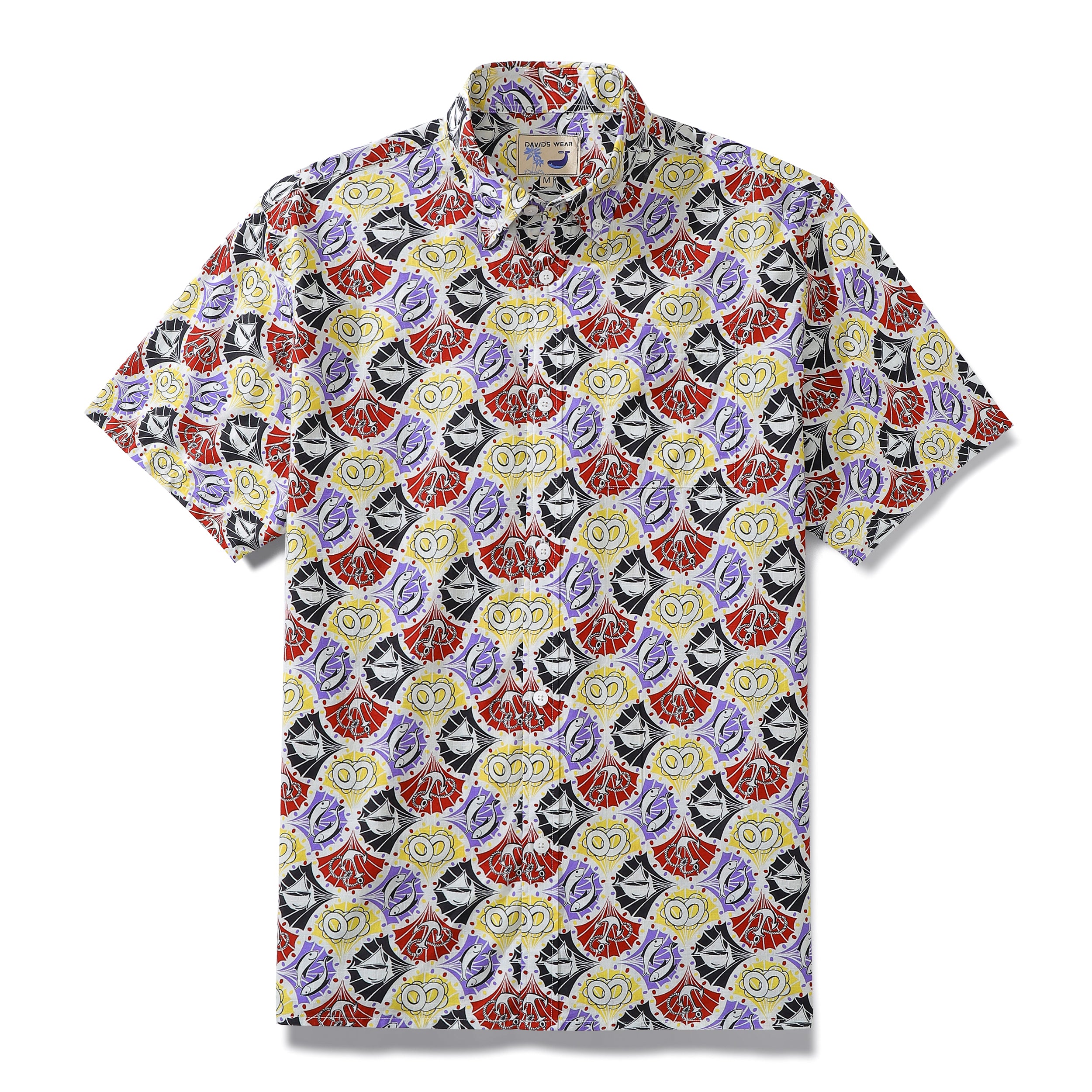 Hawaiian Shirt For Men Vintage Old Navy Fish And Anchor Print Cotton S ...