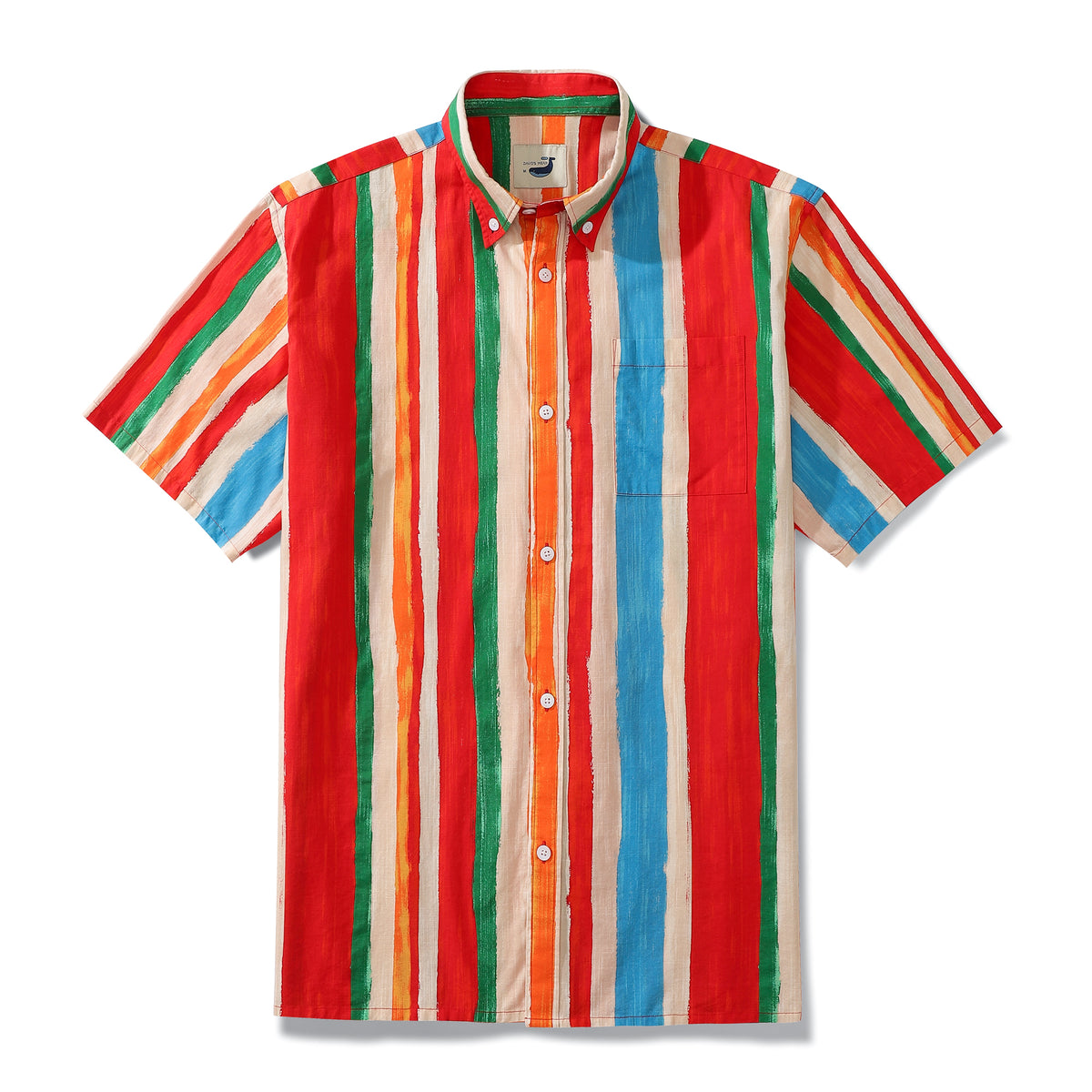 Men's Aloha Shirt Colorful Stripe Pattern Cotton Short Sleeve Button D ...