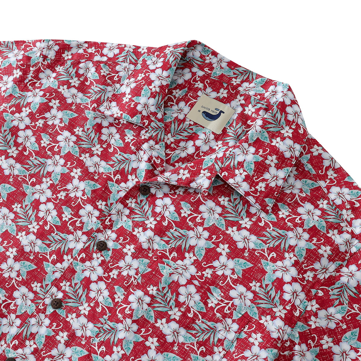 Vintage Red Hibiscus Frangipani Men's Camp Shirts Coconut Button 100% ...