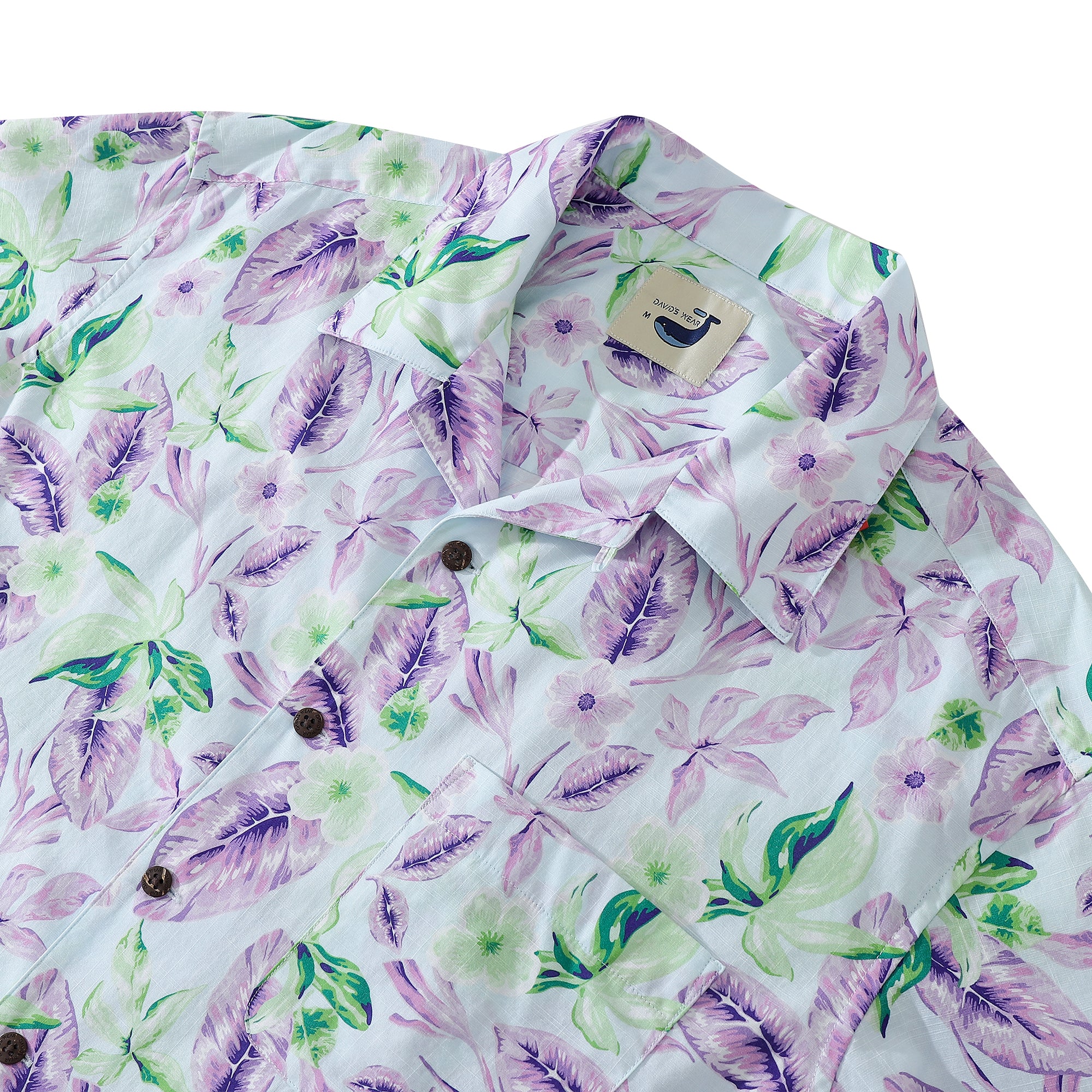 Light Purple Big Leaves Men's 100% Cotton Camp Collar Hawaiian Shirts ...