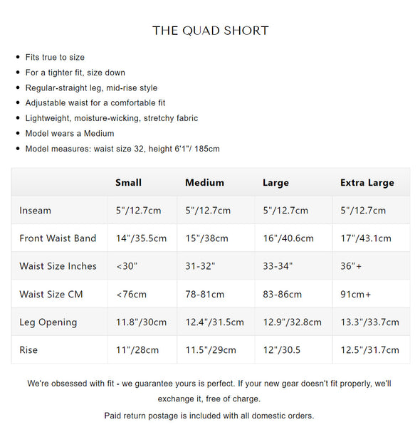 Size Chart Quad Shorts Athletegy