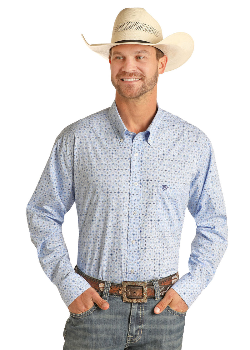 Mens Light Blue Medallion Print Shirt – Claytons Western & Outdoors