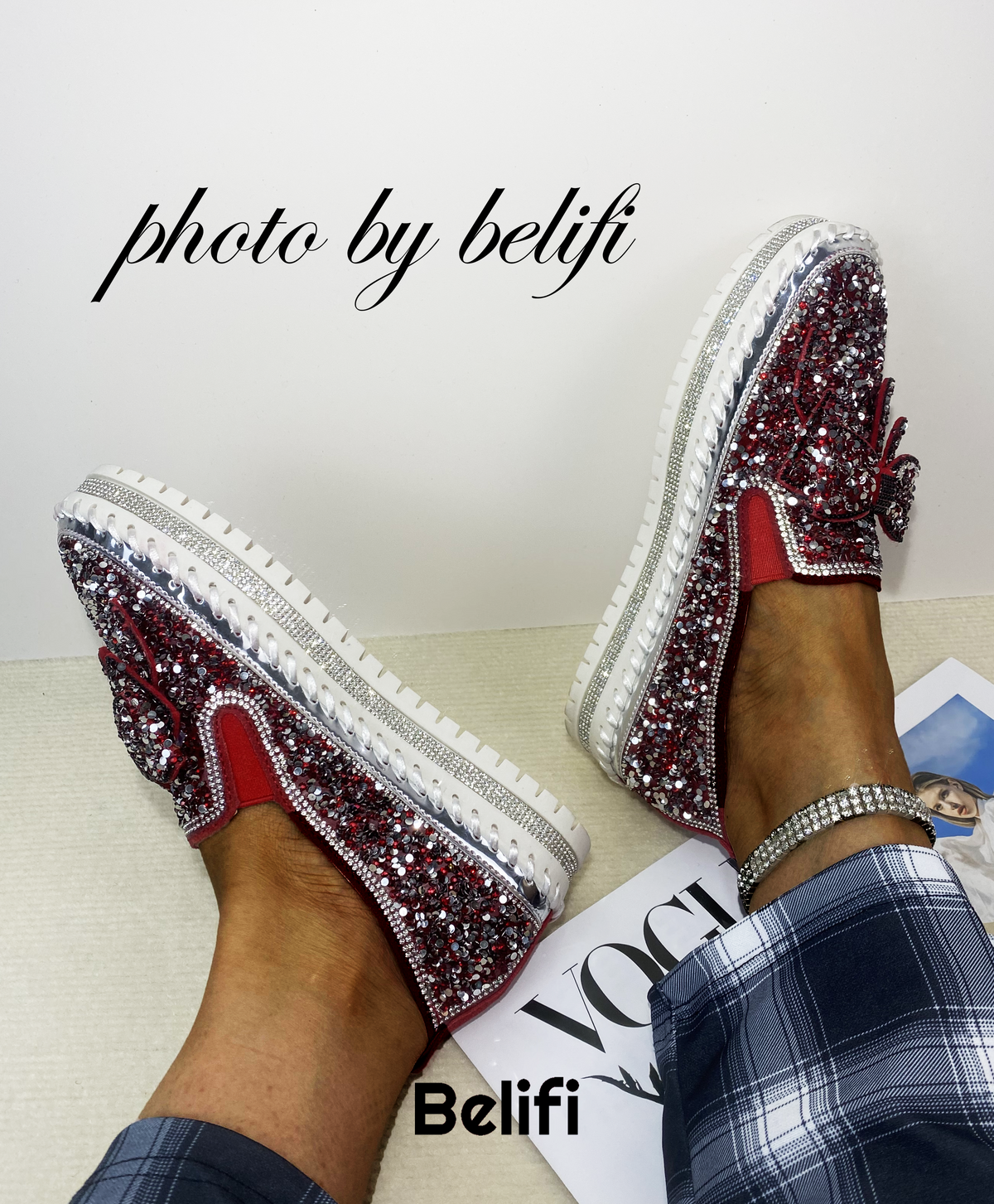 Shining Rhinestone Slip-on Thick Botton Casual Ladies Crystal Shoes