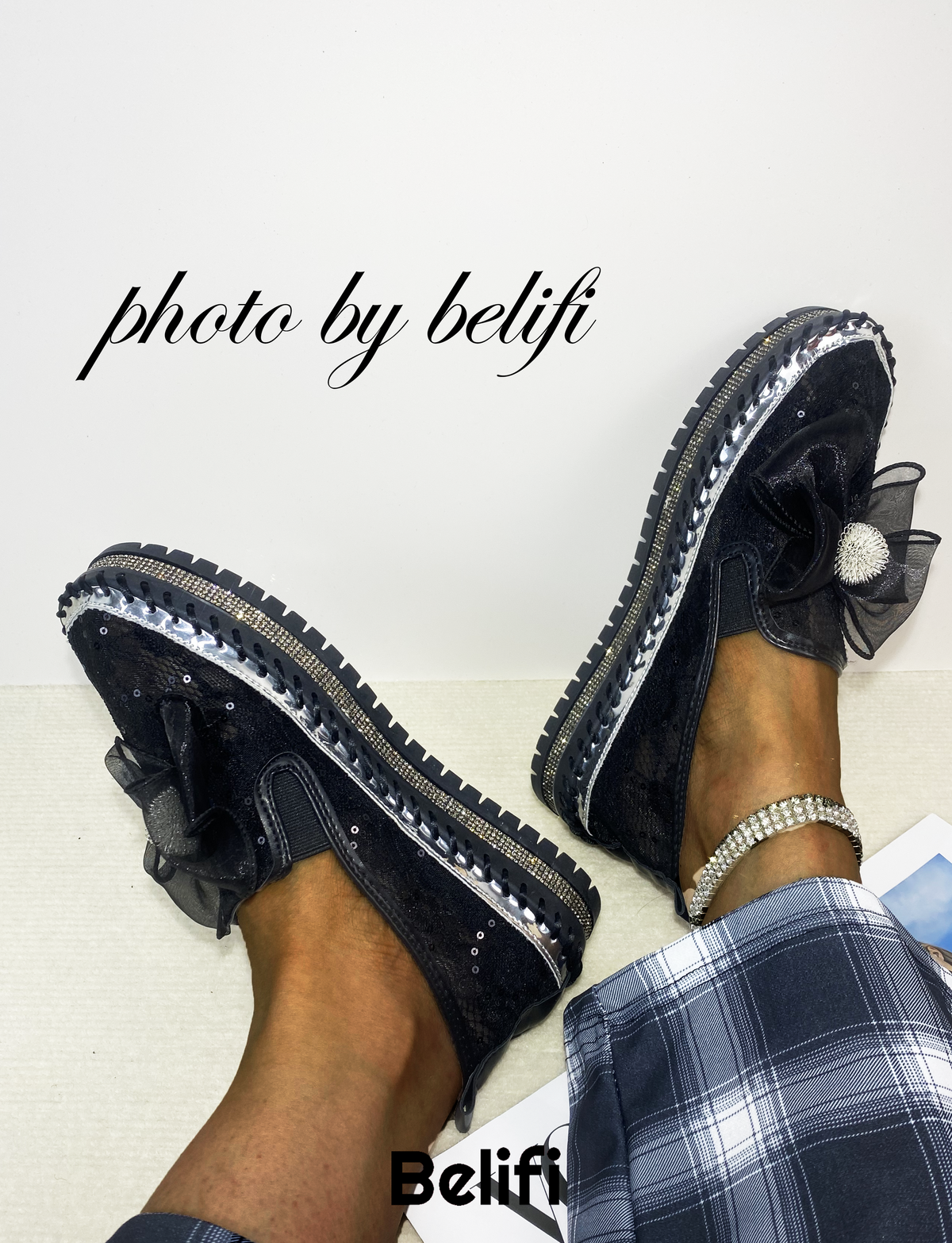 Belifi Sunflower Silk: Rhinestone-Bow Adorned Slip-On Shoes