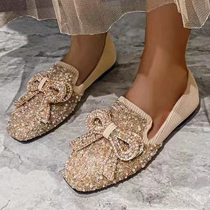 Belifi Crystal Bow Flat Breathable Loafers