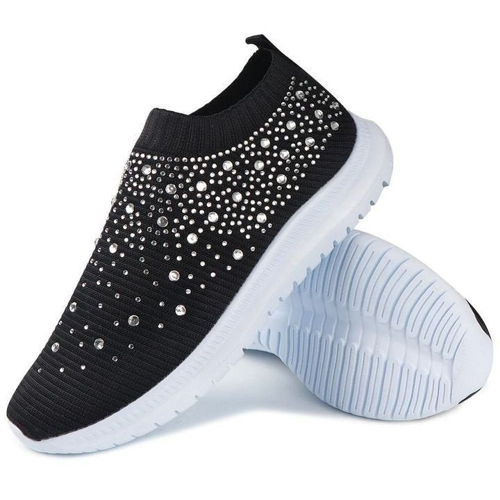 Belifi Women's Crystal Breathable Slip-On Walking Shoes