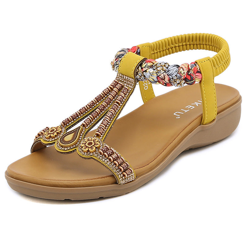 Belifi Elastic Band Bohemian Sandals Comfortable Beaded Sandals