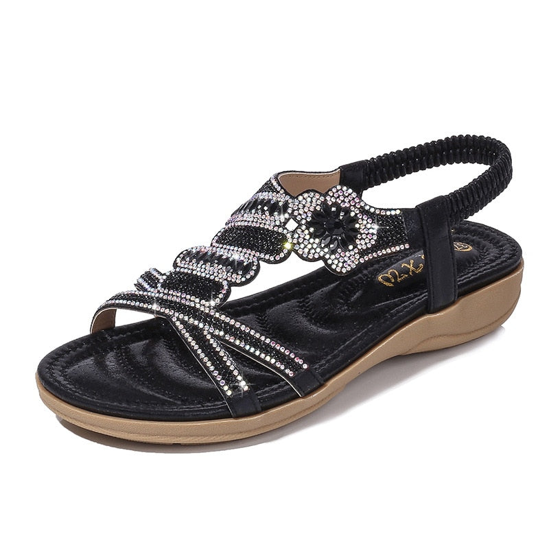 Belifi Flat Bottom Large Size FashionSilver Gold Party DiamondsSandals