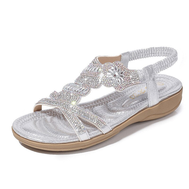 Belifi Flat Bottom Large Size FashionSilver Gold Party DiamondsSandals