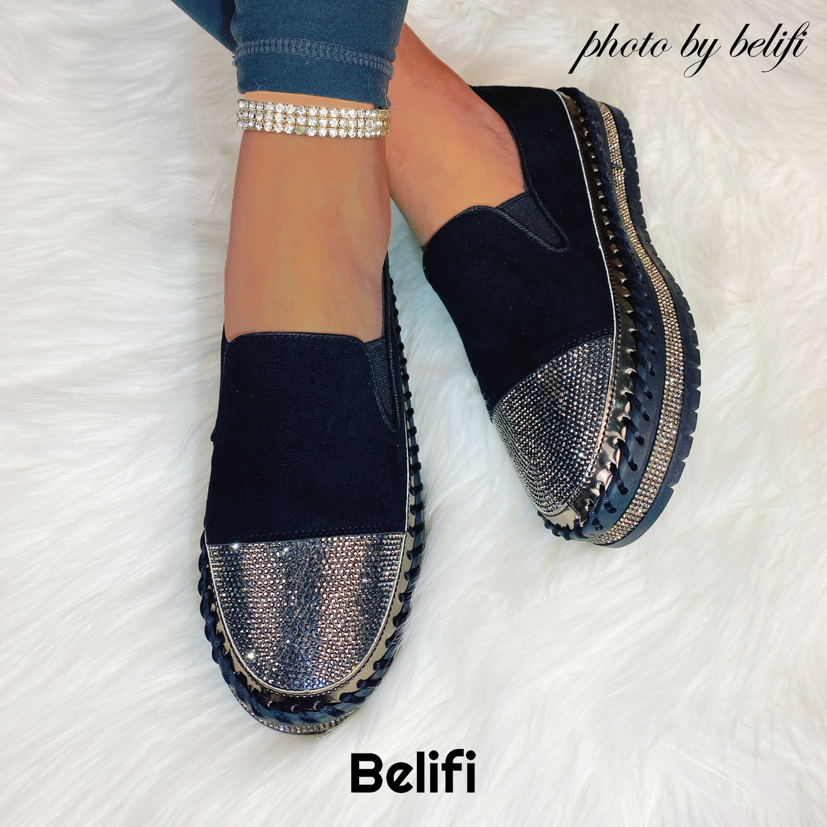 Belifi Platform Versatile Breathable Top Rhinestones Shoes