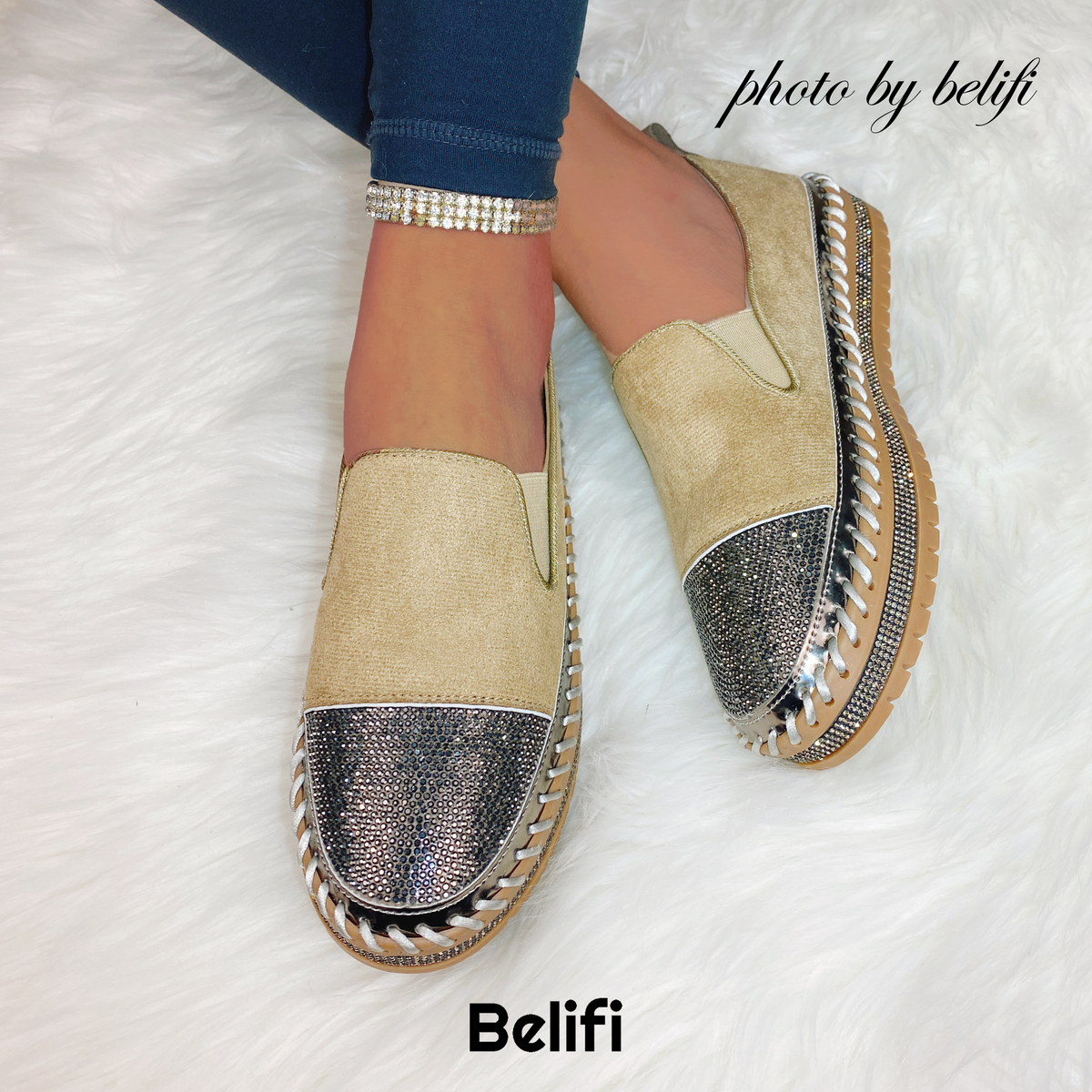 Belifi Platform Versatile Breathable Top Rhinestones Shoes