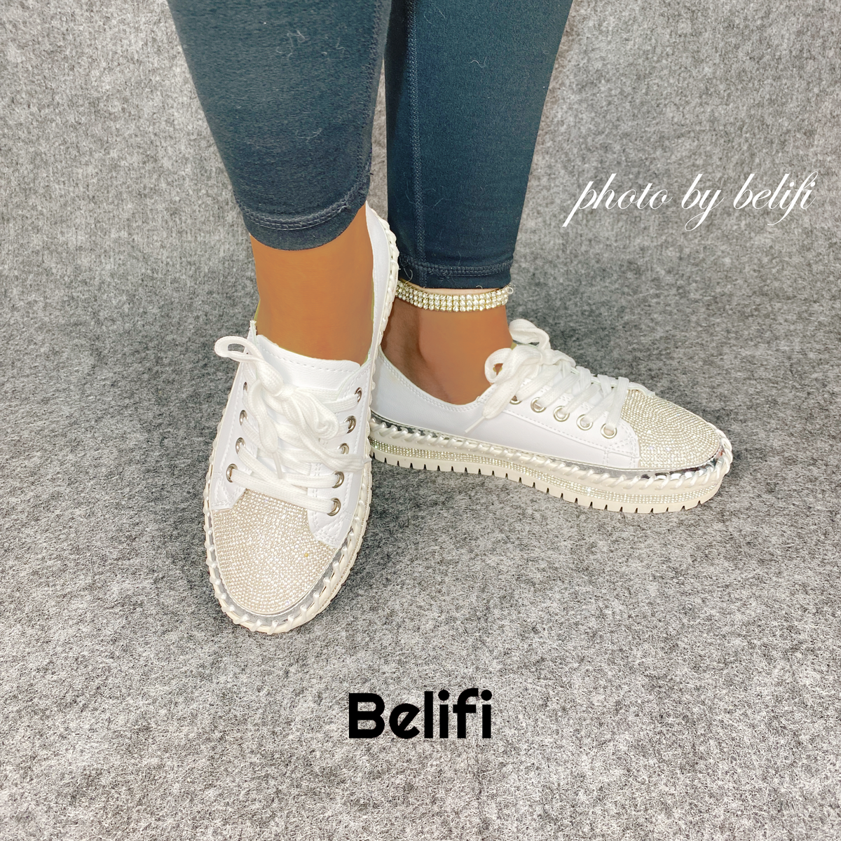 Belifi Diamond Walk: Leather Rhinestone-Encrusted Lace-Up Shoes