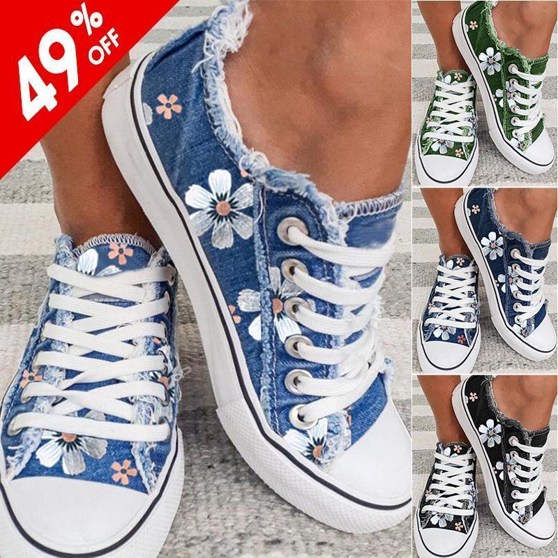 Women's Sneakers Floral Lace-up Canvas Sneakers