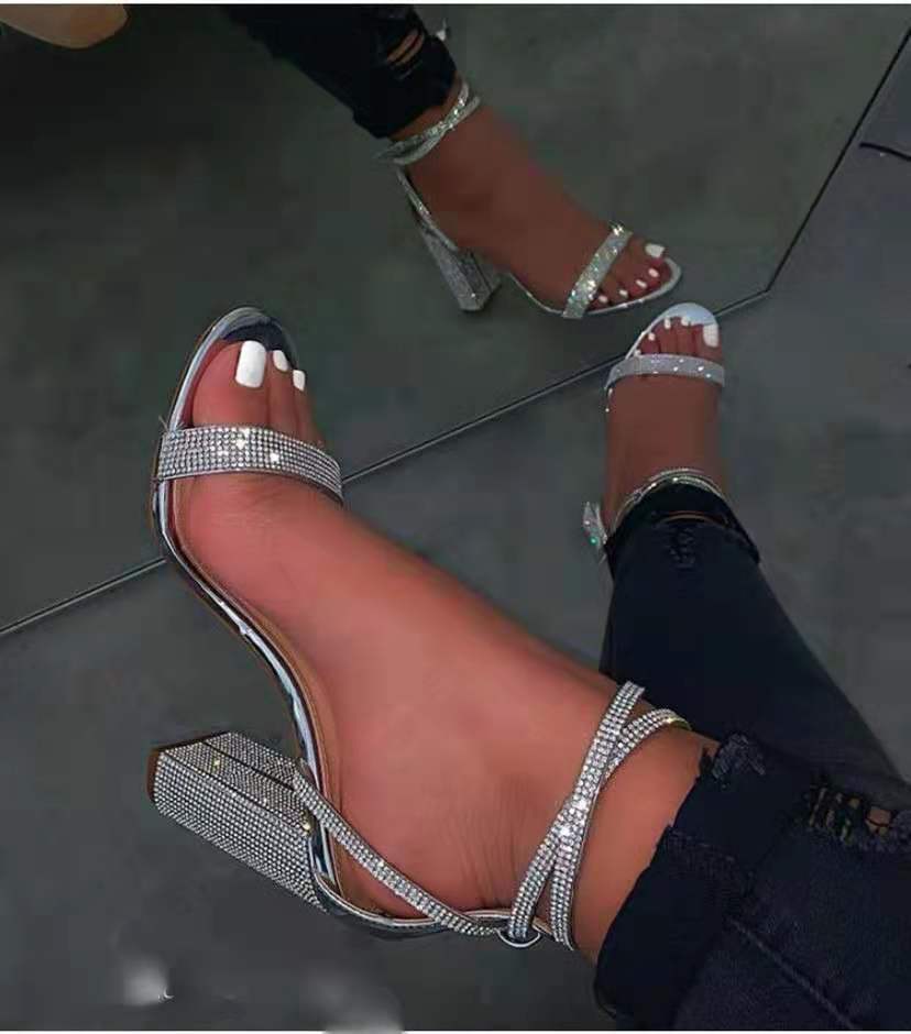 Belifi Rhinestone Thick Heel Ankle Strap Sandals